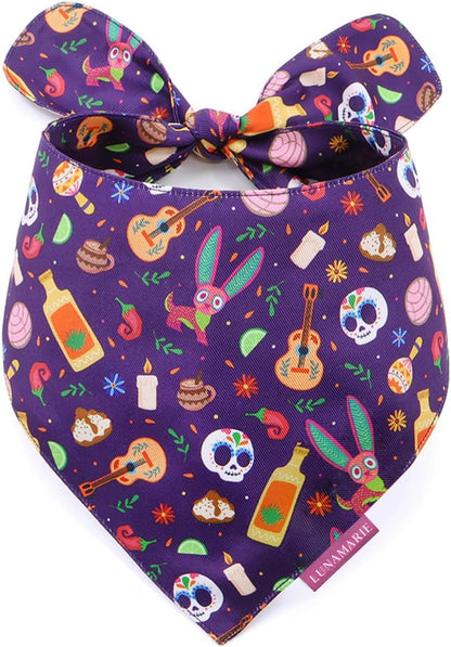 LunaMarie - Luxury Dog Bandanas - Dia De Los Muertos Design | Premium & Silky Poly Fabric | 100%