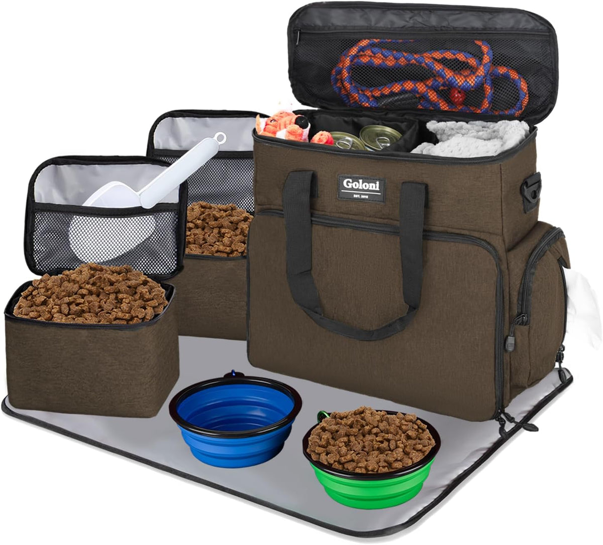 Dog Travel Bag Airline Approved–Pet Travel Tote with Collapsible Bowls,Food Containers & Feeding