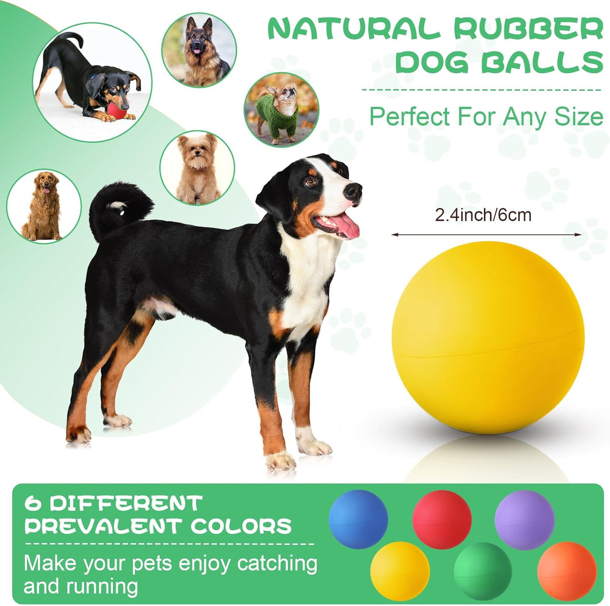 Shappy 12 Pieces Rubber Dog Tennis Balls for Dog Colorful Catching Pet Balls for Fetch Training 2.4