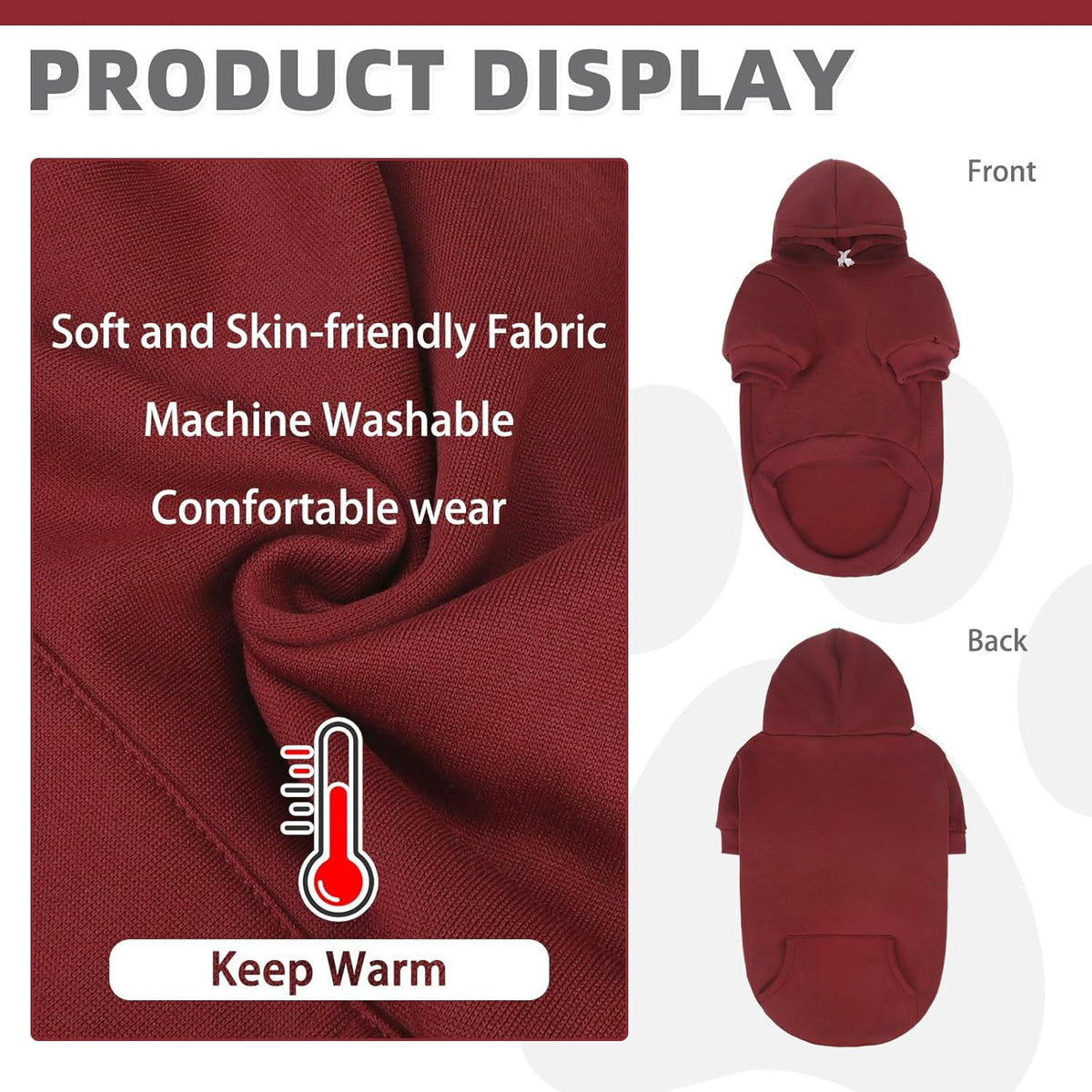 KOOLTAIL Basic Dog Hoodie - Soft and Warm Dog Hoodie Sweater with Leash Hole and Pocket, Dog Winter