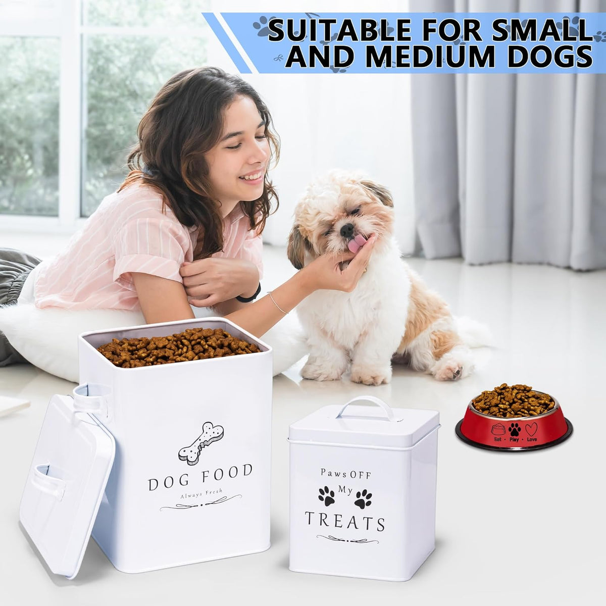Meraki Home Small Dog Food Container and Dog Treats Container - Tight Lids - Feed Scoop and Pet