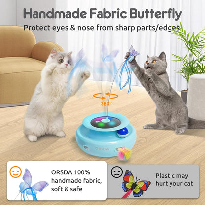 ORSDA Cat Toy, 3-in-1 Automatic Interactive Electronic Moving Ambush Feather, Fluttering Butterfly
