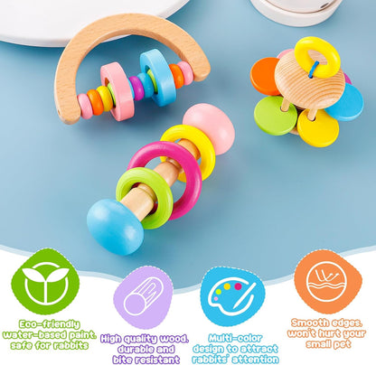 MEWTOGO 3 Pcs Wooden Bunny Toys - Safe Rabbit Toys, Bite-Resistant Guinea Pigs Toys for Chinchillas