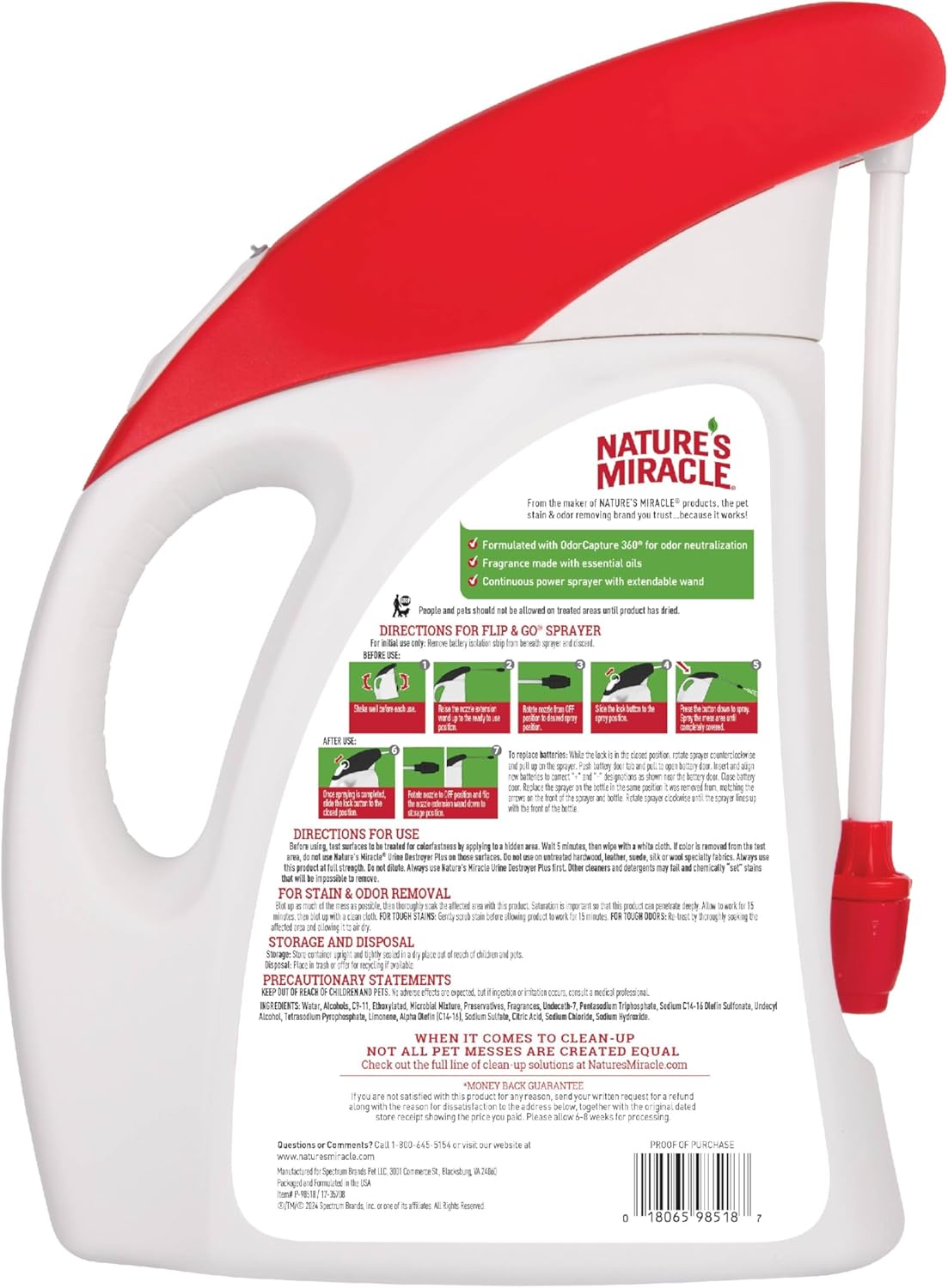 Nature's Miracle Urine Destroyer Plus for Dogs with Flip & Go Sprayer, 64 Ounces, Enzymatic Formula