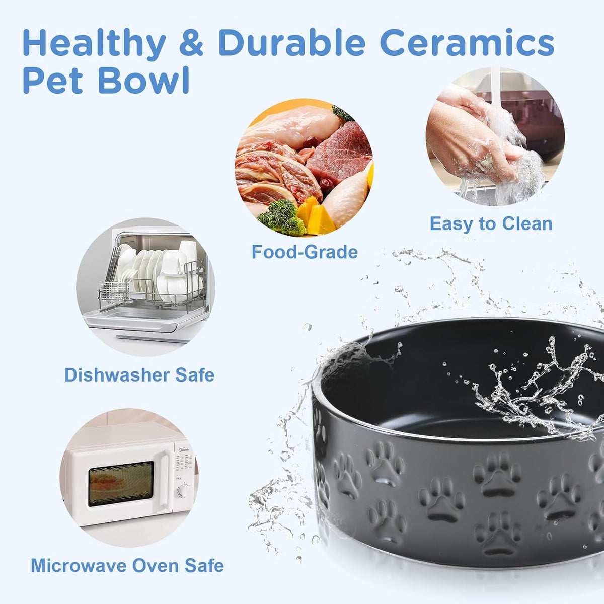 SPUNKYJUNKY Elevated Dog Bowls Ceramic, 7.3'' Dogs Food Water Bowls Raised with Non-Slip Bamboo