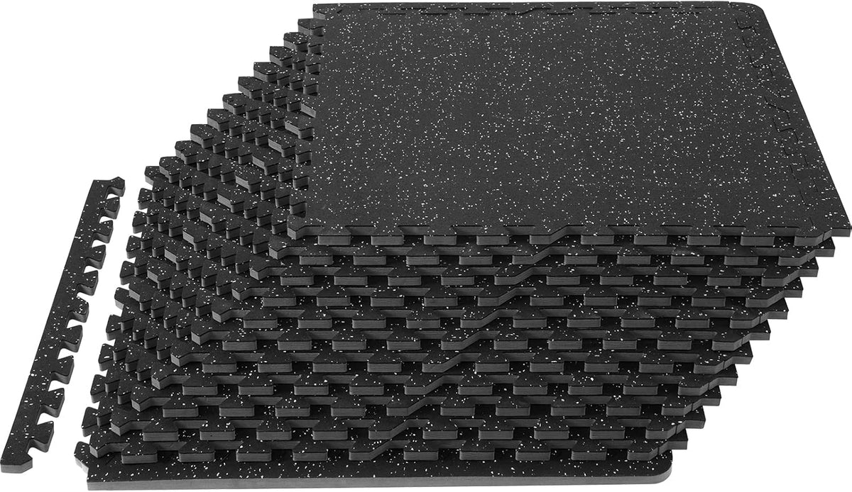 VEVOR 0.56Inch 48sq.ft 12 Tiles Gym Flooring for Home Gym, Rubber Top with High Density EVA Foam,25