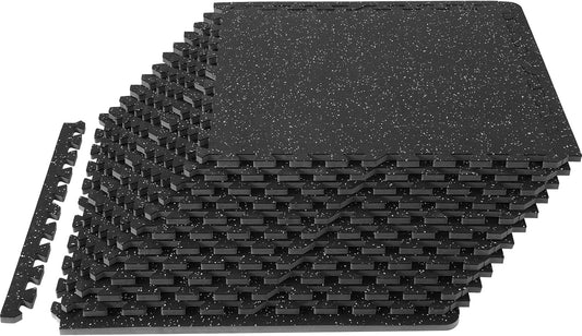 VEVOR 0.56Inch 48sq.ft 12 Tiles Gym Flooring for Home Gym, Rubber Top with High Density EVA Foam,25