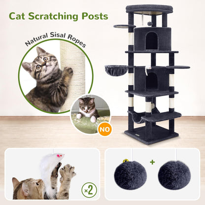 Globlazer Corner Cat Tree for Large Cats, 66inch Tall Curved Series Large Cat Tower for Multiple