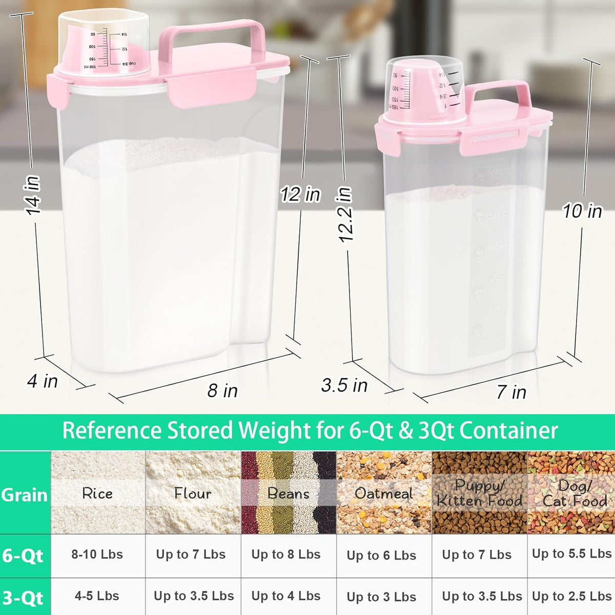 TBMax Rice Container 2 Pack, Airtight Cereal Container Oatmeal Storage with Easy-pouring Spout &