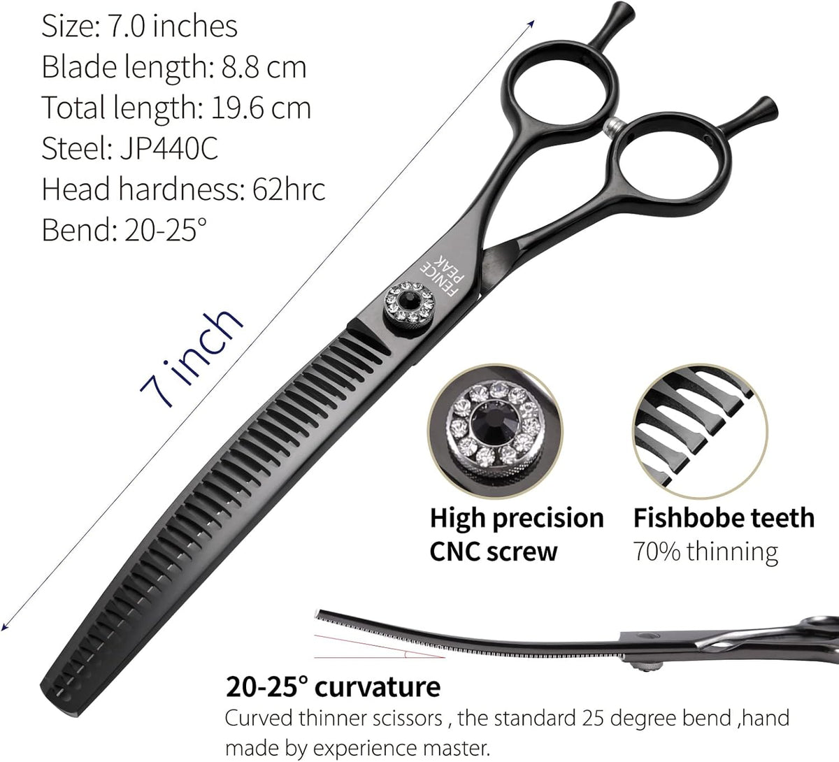 Fenice Peak Professional Dog Grooming Scissors Pet Curved Chunker Shears 7.0'' Extremely Sharp