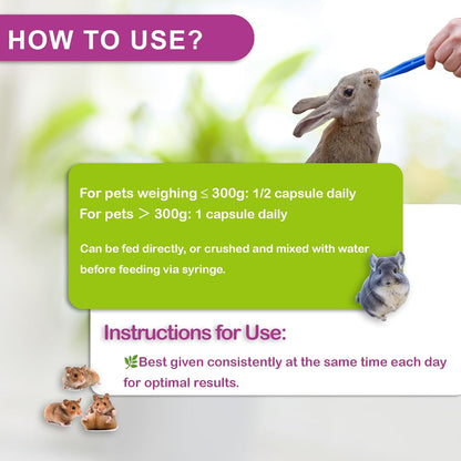 Digestive Support for Rabbits - High Fiber Probiotics, GI Stasis Prevention, Promote Gut Motility