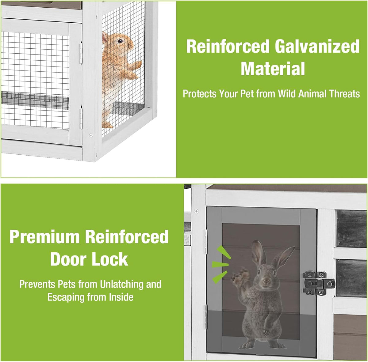 GUTINNEEN Rabbit Hutch Indoor Chicken Coop Outdoor, 51.6''L 2 Story Bunny Cage Weatherproof, Guinea