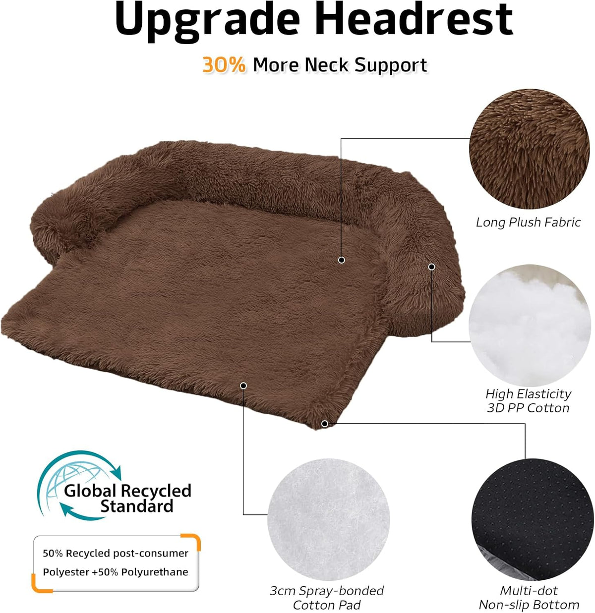 GGIB Calming Dog Bed Fluffy Plush Dog Mat for Furniture Protector with Removable Washable Cover for
