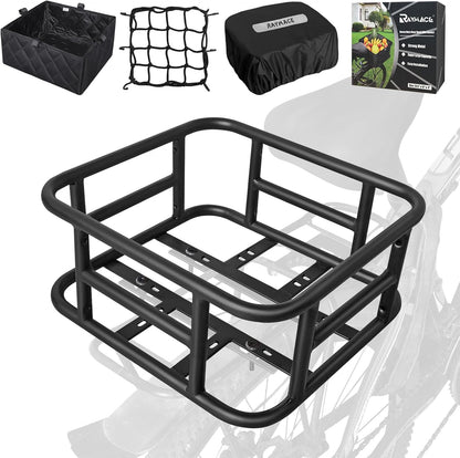 RAYMACE Rear Rack Bike Basket with Cargo Net and Liner Large Bicycle Basket Perfect Mount for