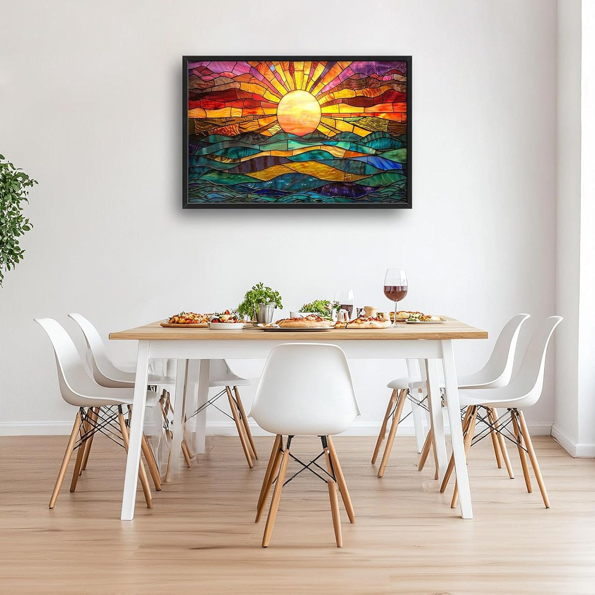 Quorin Boho Sun Large Wall Art Colorful Pictures Abstract Geometric Sun Sunset Sea Wall Decor