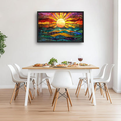 Quorin Boho Sun Large Wall Art Colorful Pictures Abstract Geometric Sun Sunset Sea Wall Decor