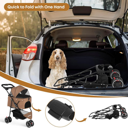 Pet Stroller,Dog Stroller for Small Medium Dogs Cats,3 Wheels,Foldable,with Breathable Mesh