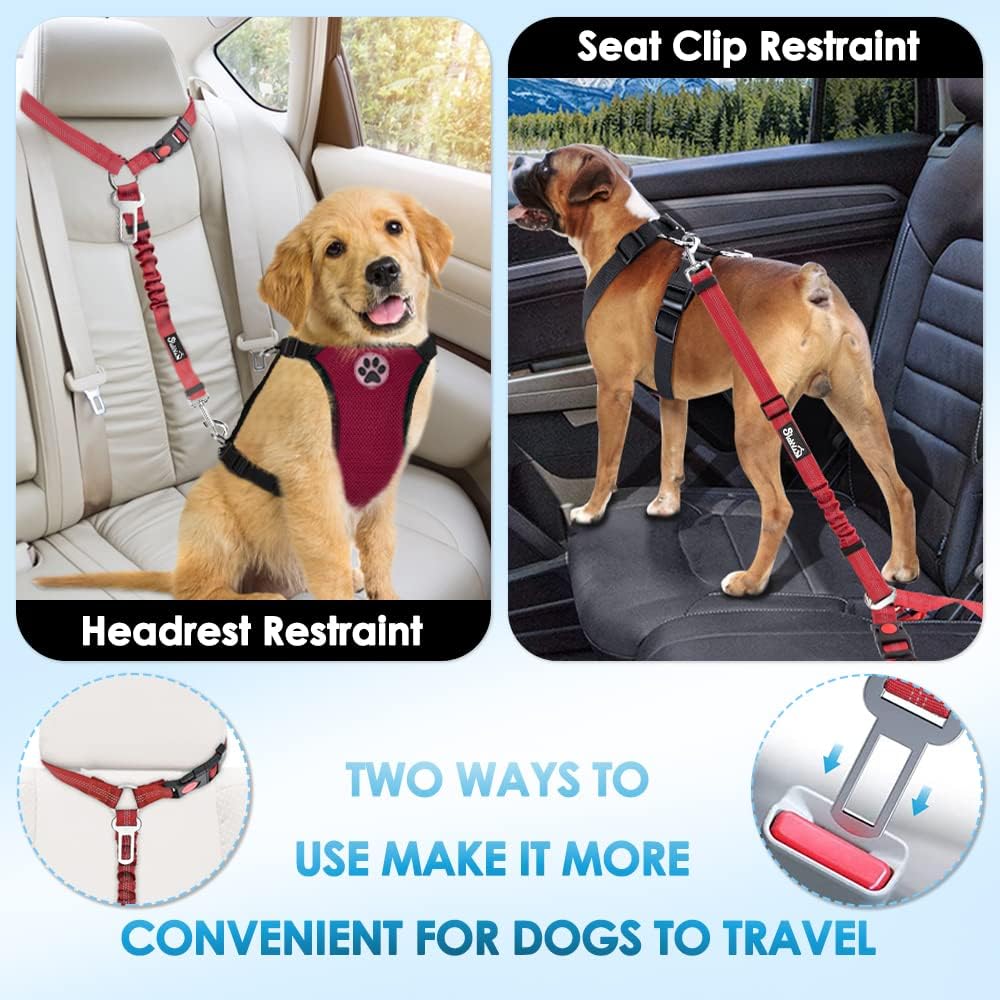 SlowTon Dog Seat Belt for Car, 2 Pack Dog Car Harness Seatbelt Adjustable with Elastic Bungee