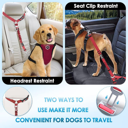 SlowTon Dog Seat Belt for Car, 2 Pack Dog Car Harness Seatbelt Adjustable with Elastic Bungee