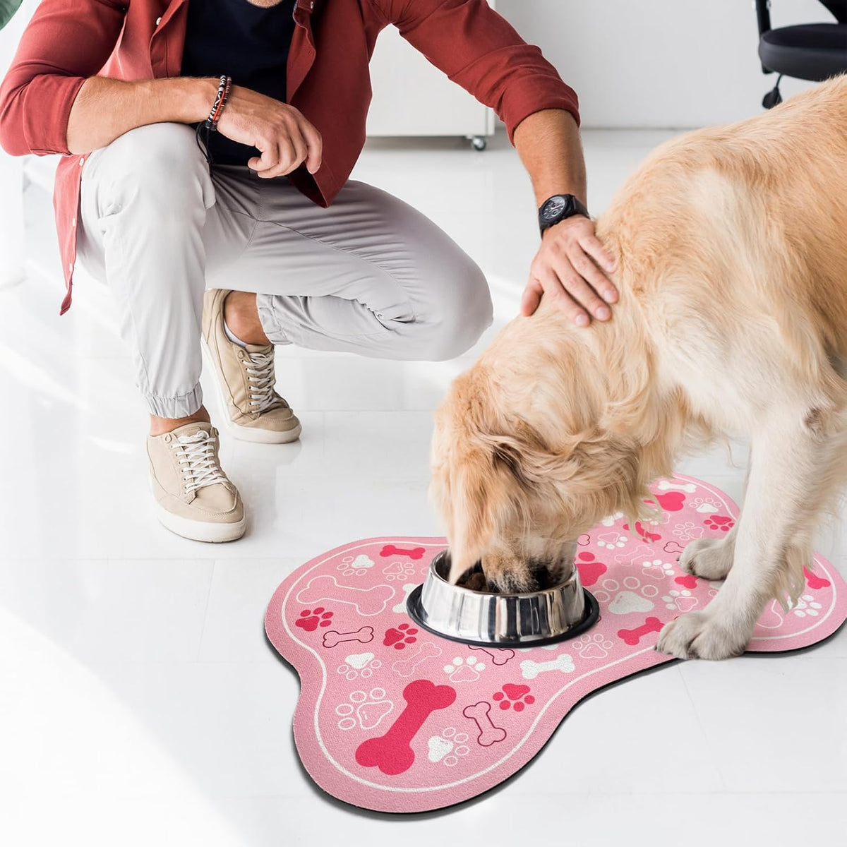 Dog & Cat Food Mat Bone Shaped Pet Feeding Mat Quick Absorb Water Bowl Placemat with Rubber Backing