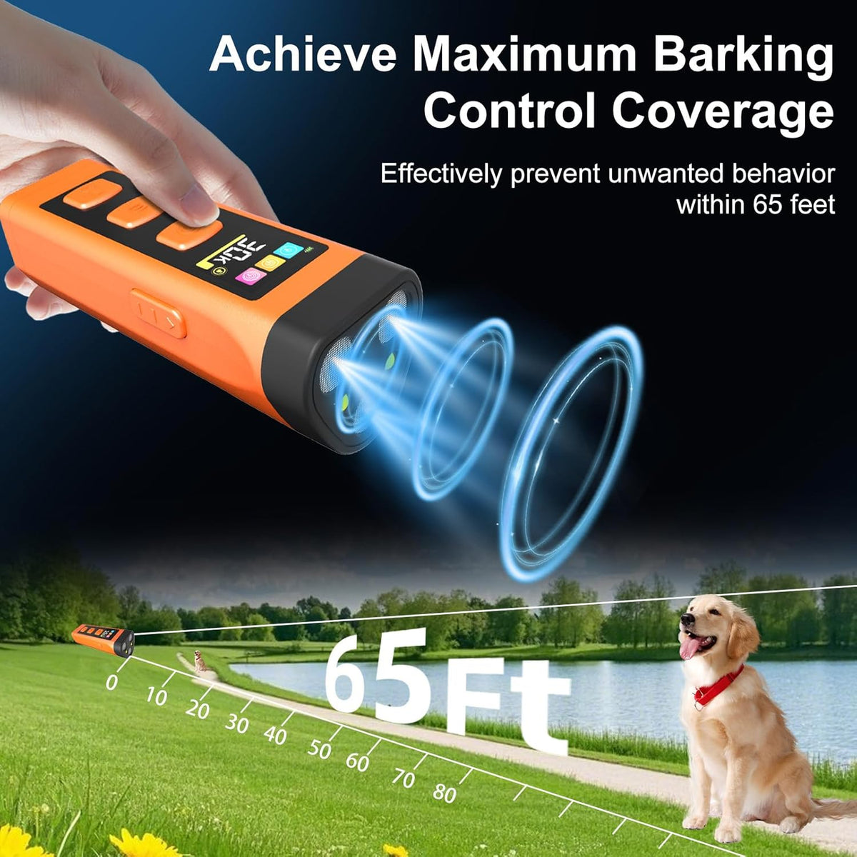 Dog Bark Deterrent Device, Color Display 2000 mAh Rechargeable Ultrasonic Anti-Barking Trainer with