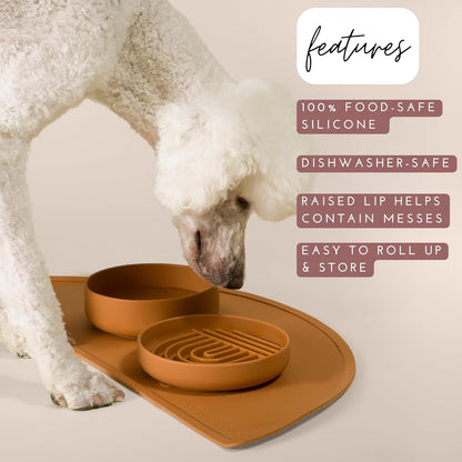 Waterproof Silicone Pet Food Mat - Non-Slip, Spill-Proof Feeding Mats for Floors, Raised Edge