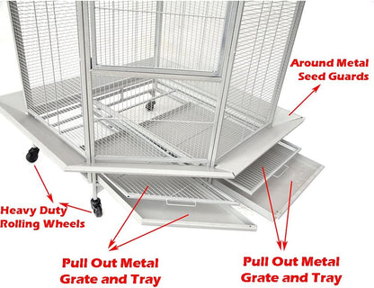 X-Large Corner Parrot Bird Flight Breeding Wrought Iron Rolling Home Cage Solid Plated Feeder Doors