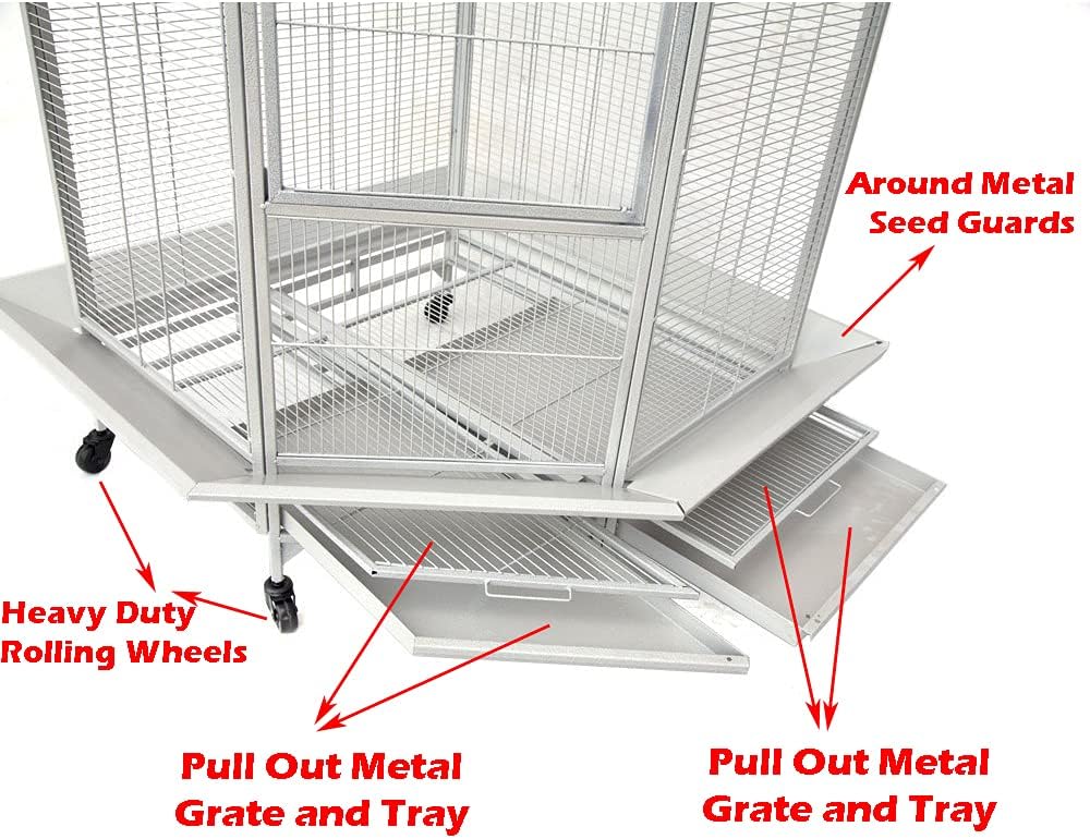 64" Extra Large Corner Bird Flight Breeding Wrought Iron Rolling Parrot Cage Side Solid Metal Plate