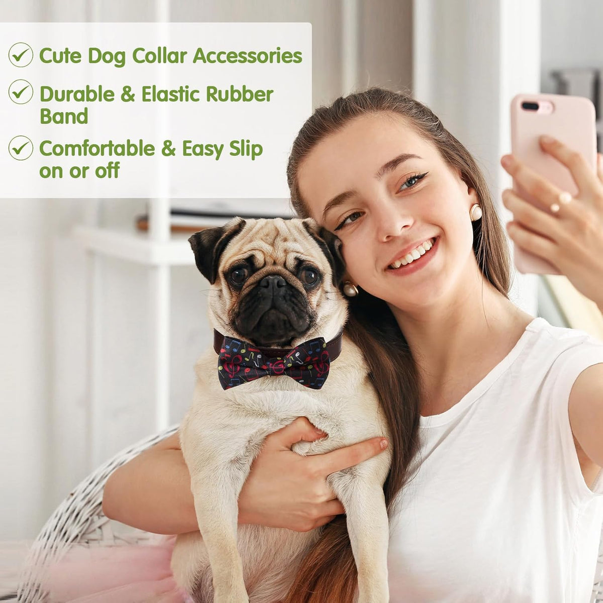 Reginary 50 Pieces Dog Bow Ties Pet Collar Bow Puppy Collar Attachment with Rubber Bands for Small