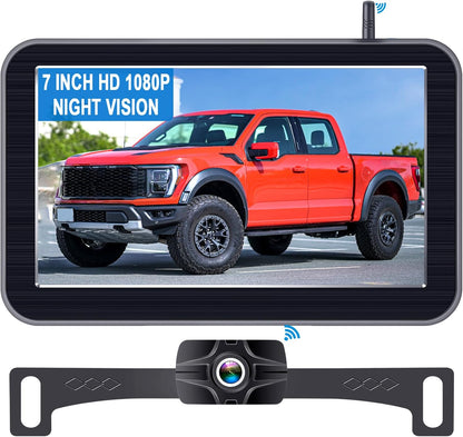 7-Inch Wireless Backup Camera for Truck - 2 Channel, DIY Grid Lines, HD 1080P, Night Vision, IP69K