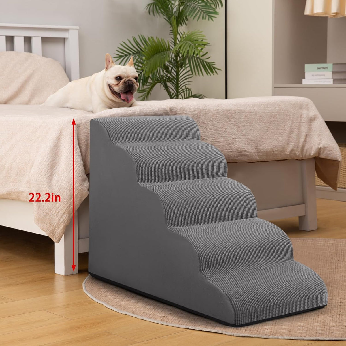 5-Step Dog Stairs and Ramp for High Bed, Non-Slip Sturdy Pet Steps for Small Dogs and Cats,22.2"