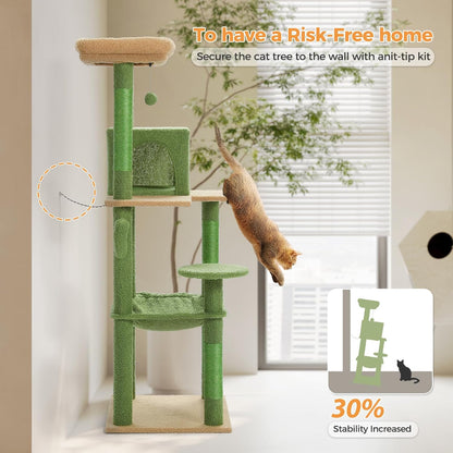 PETEPELA 56.3'' Tall Cat Tree for Indoor Cats, Cactus Cat Tower with Super Large Hammock