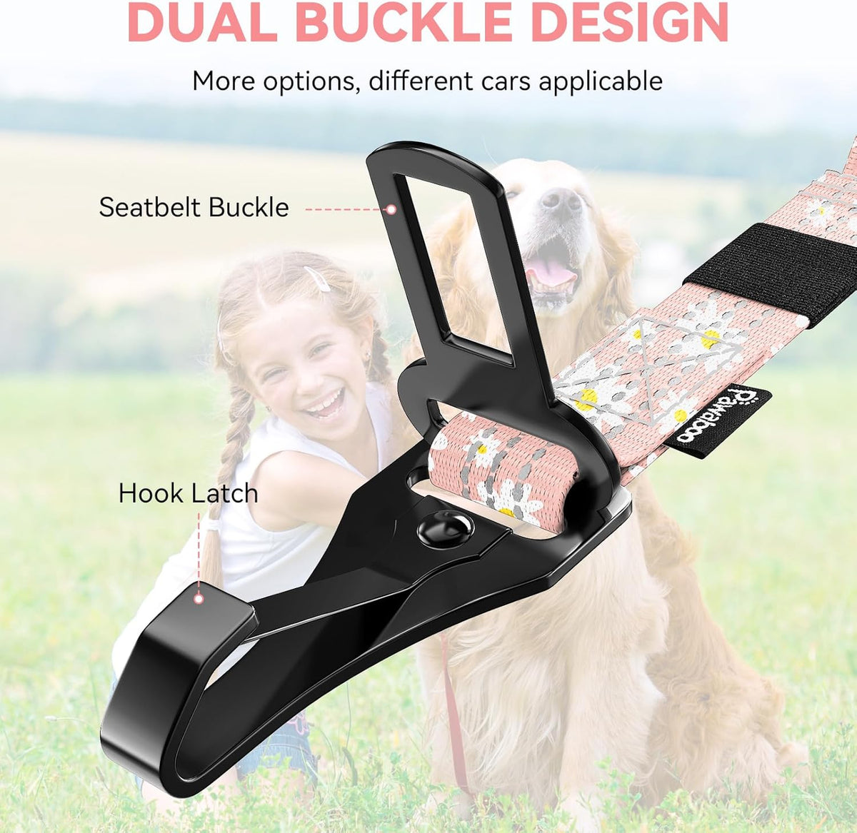 Pawaboo 2Pack Dog Seatbelt for Car, 3-in-1 Dog Car Seat Belt Bungee, Dogs Tether for Cars with