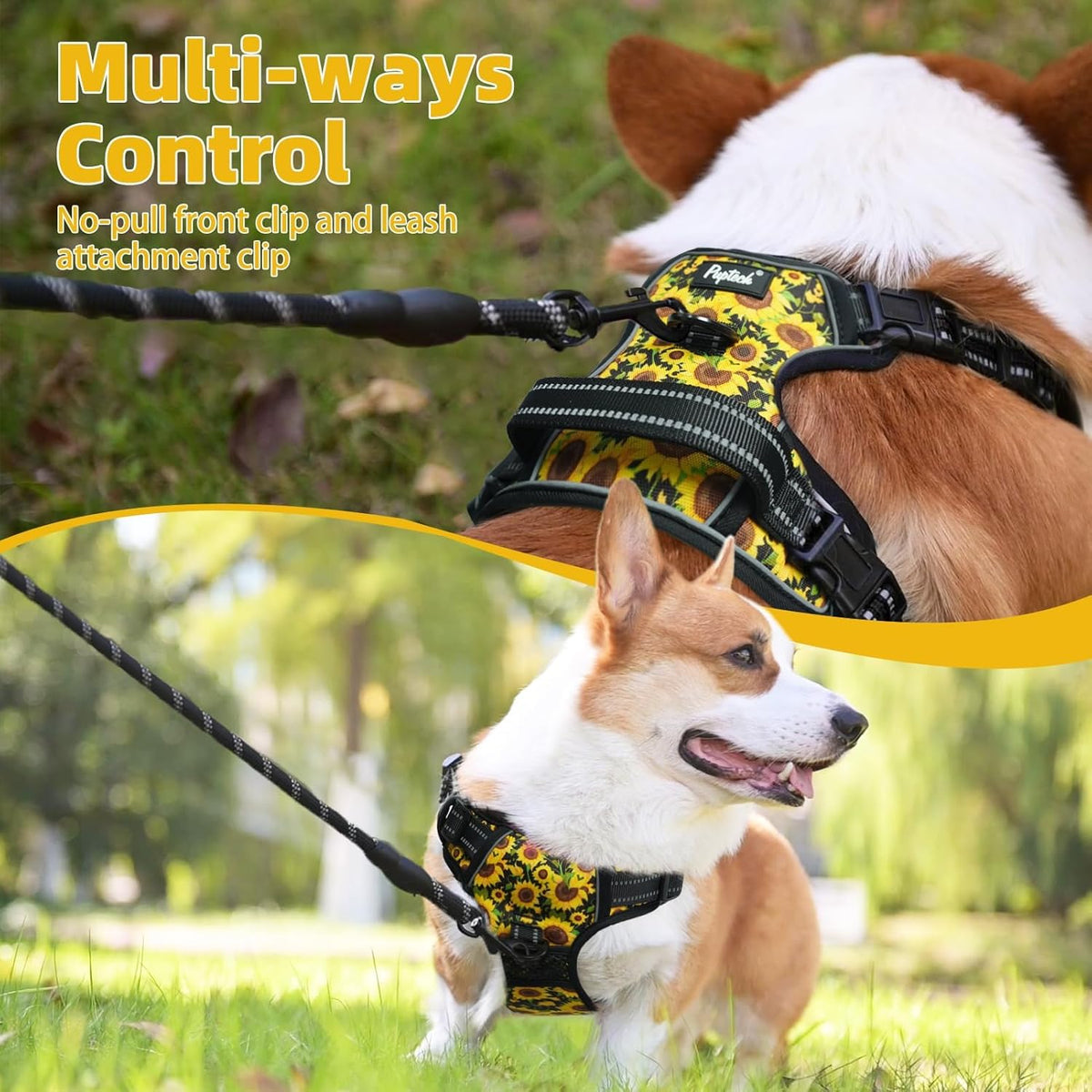 PUPTECK No Pull Dog Harness for Large, Adjustable Reflective Dog Harness with Handle Easy Control