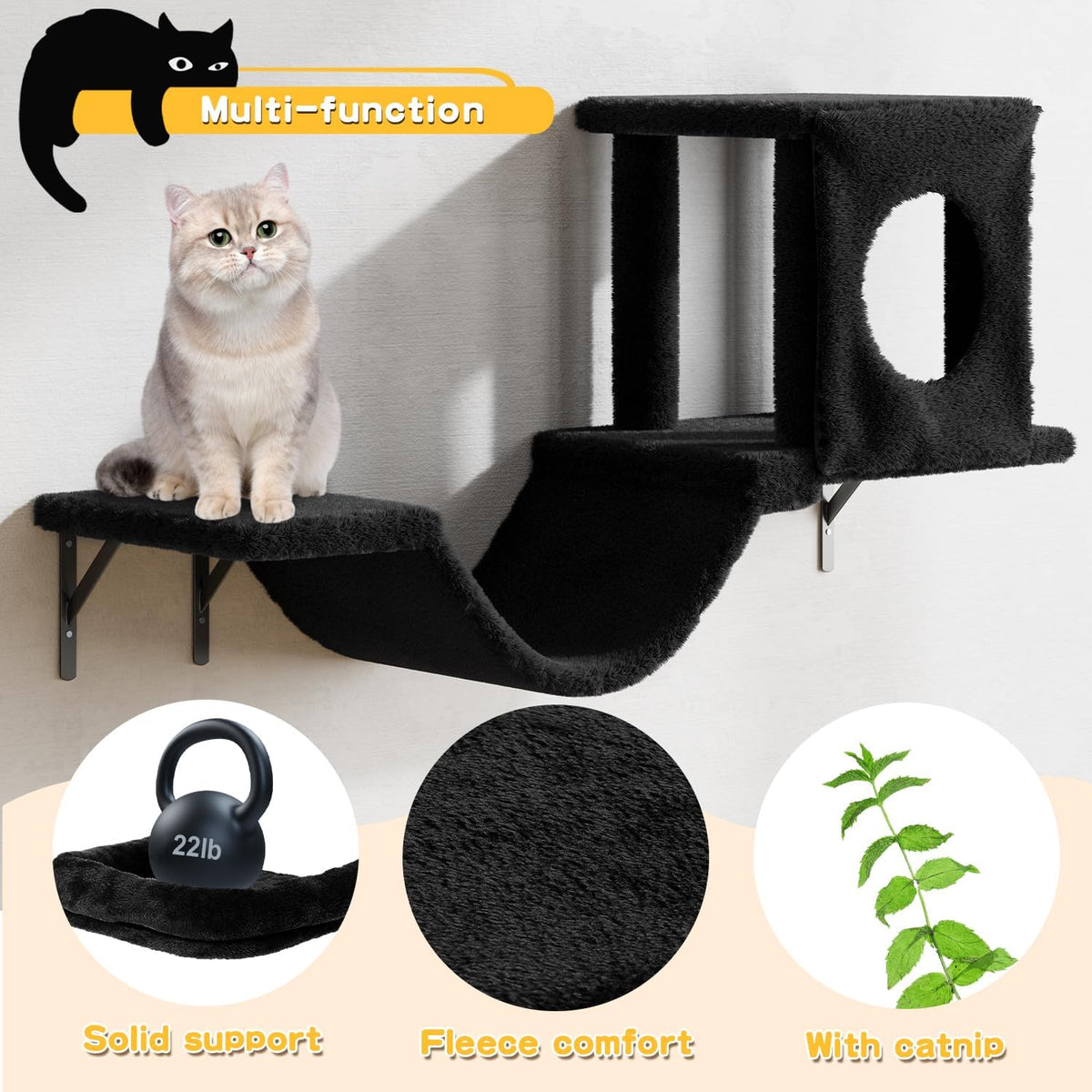 NUNU LAB Cat Wall Shelves, 6 Pcs Luxury Wall-Mounted Cat Climber Set, Indoor Cat Furniture with 1