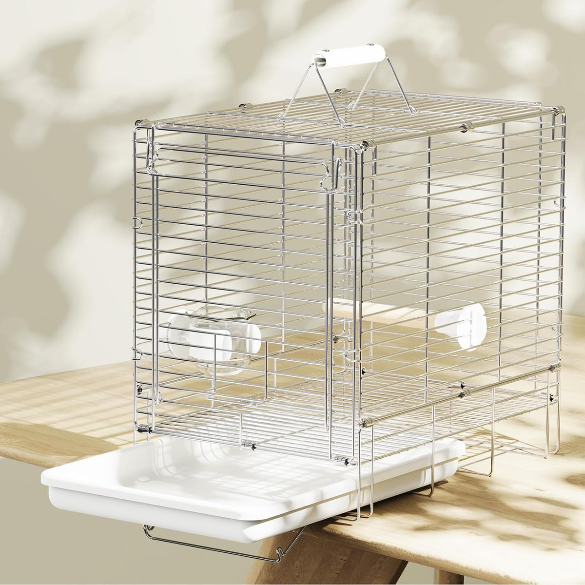 Bird Carrier Travel Cage - 304 Stainless Steel Portable Folding Bird Travel Cage with Parrot Feeder