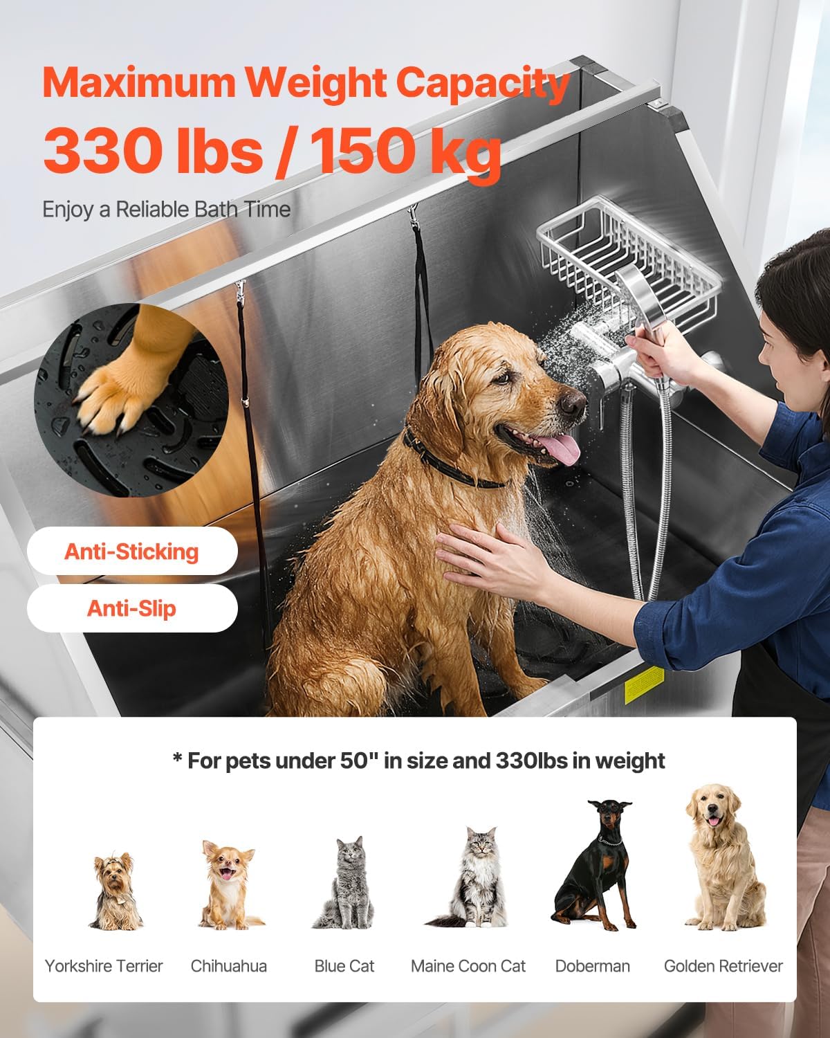 VEVOR Electric Lift Dog Washing Station, 50 inch Professional Stainless Steel Pet Grooming Tub w/PE