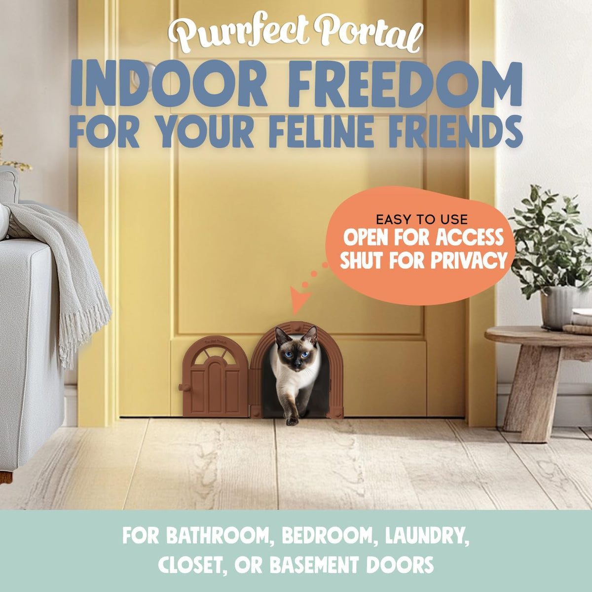 Meow Manor® Cat Door Interior Door - No-Flap, Interior Cat Door for Cats Up to 20 lbs, Easy DIY