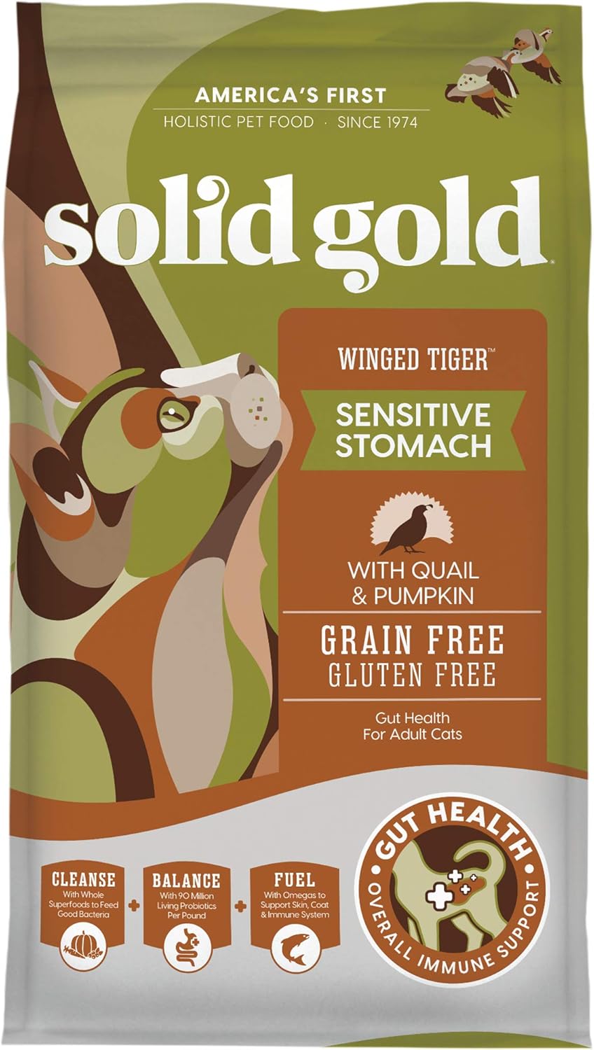 Solid Gold Sensitive Stomach Dry Cat Food - Grain Free & Gluten Free Sensitive Stomach Cat Food for
