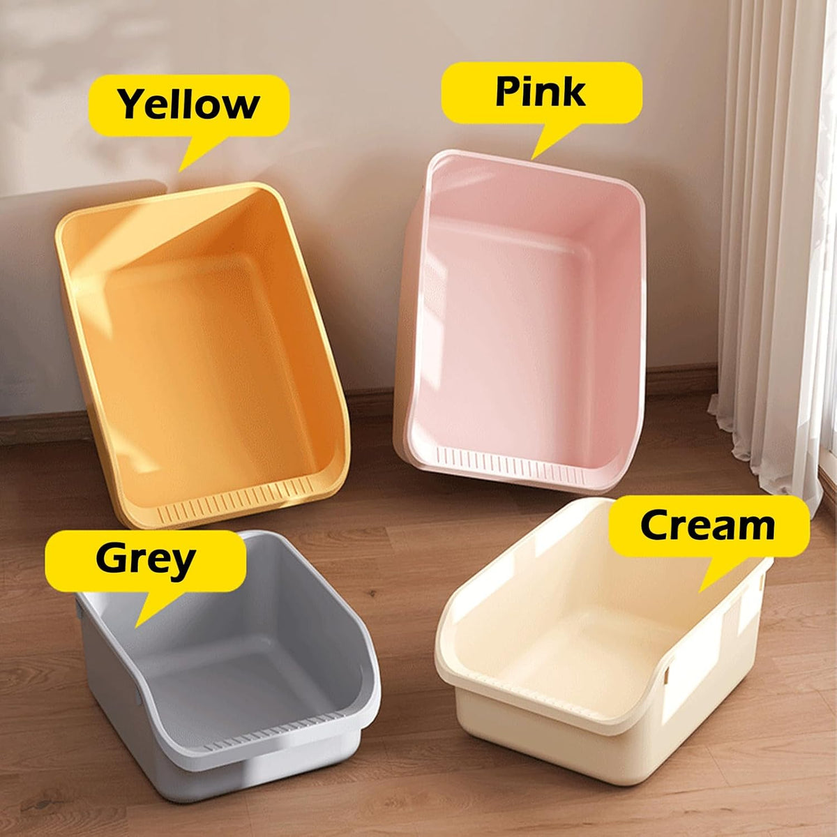 SpaceTime Large Cat Litter Box with High Sides,Cat Boxes for Indoor Cats,Cat Litter Pan for