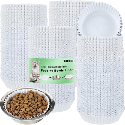meekoo 600 Pcs Large Pet Disposable Feeding Bowls Liner Bulk Cat Food Bowls Small Paper Dish Paper