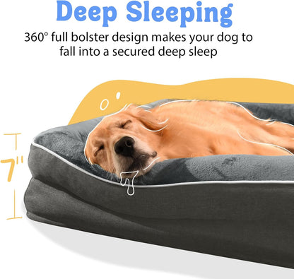 Large Orthopedic Dog Bed Washable - XL Dog Couch Sofa - Four Sides Dogs Beds Waterproof Non-Slip