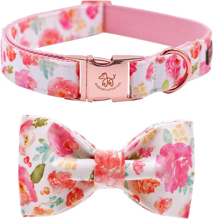 Elegant little tail Dog Collar with Bow, Cotton & Webbing, Bowtie Dog Collar, Adjustable Dog