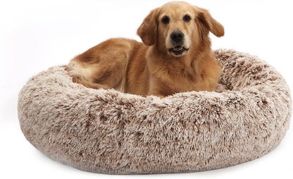 Bedfolks Calming Donut Dog Bed, 36 Inches Round Fluffy for Large Dogs, Anti-Anxiety Plush, Machine