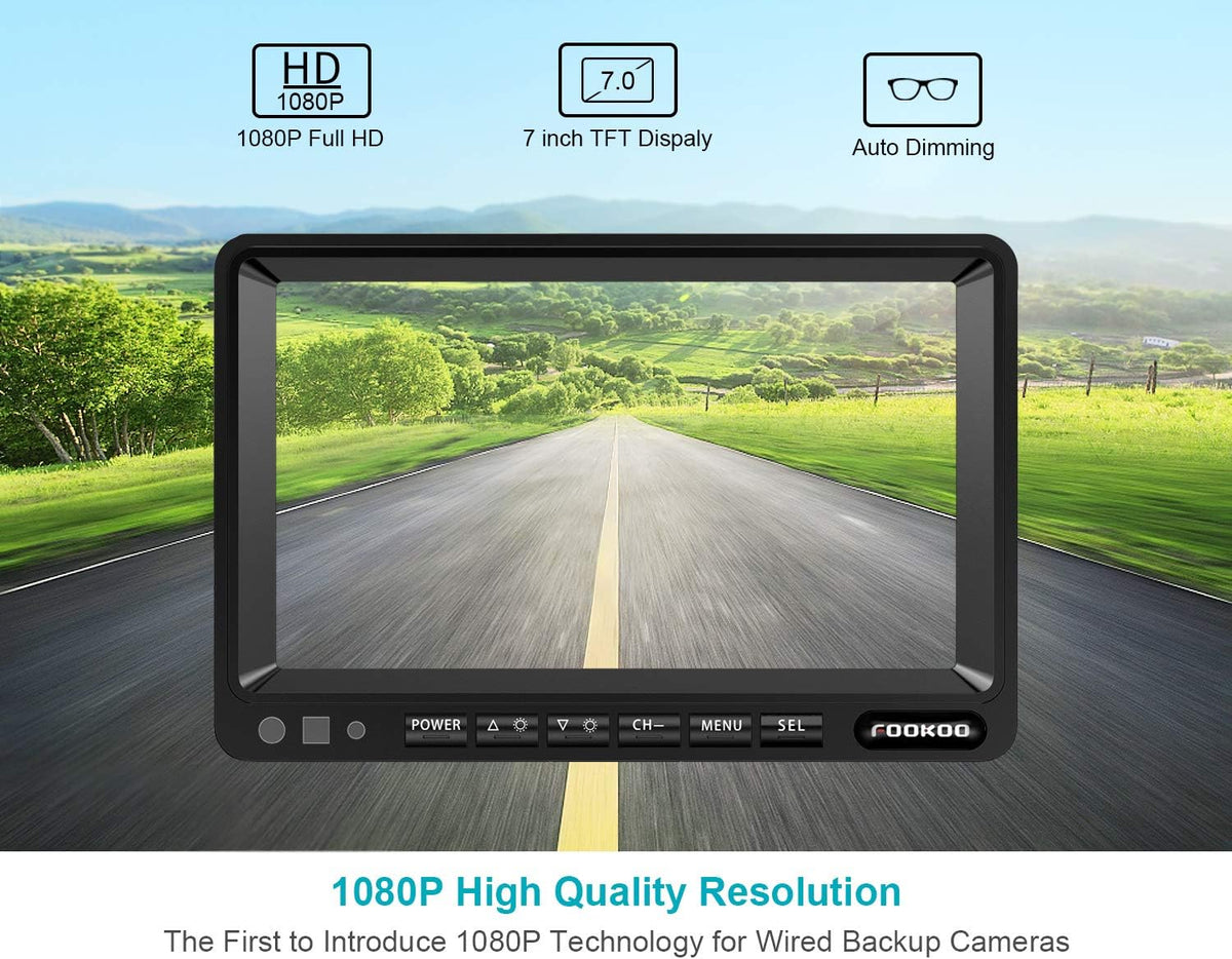 FOOKOO ??HD Backup Camera System Kit,7" 1080P Reversing Monitor+IP69 Waterproof Rear View