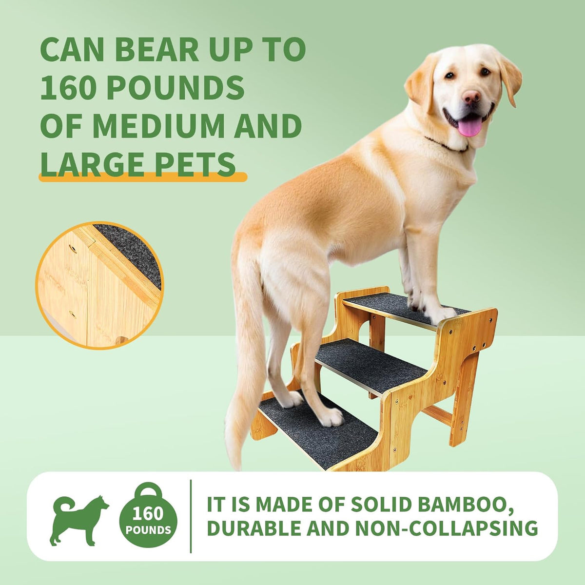 Dog Stairs for Small Dogs,3-Step Bamboo Wooden Dog/Pet/Cat Steps Ramp for Couch Sofa,Bed and Car