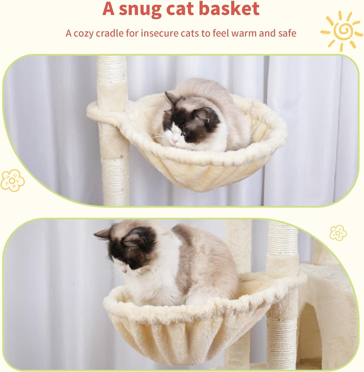 Hey-brother Cat Tree Tower, Scratching Posts with a Extended Part, Wide Platforms, Cozy Condos