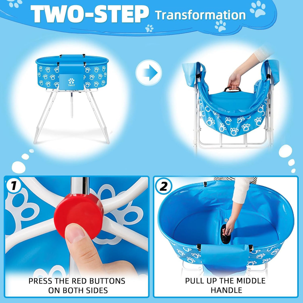 Dog Bathtub, Elevated Dog Bath Tub for Pet Bathing Shower and Grooming. Portable, Foldable with