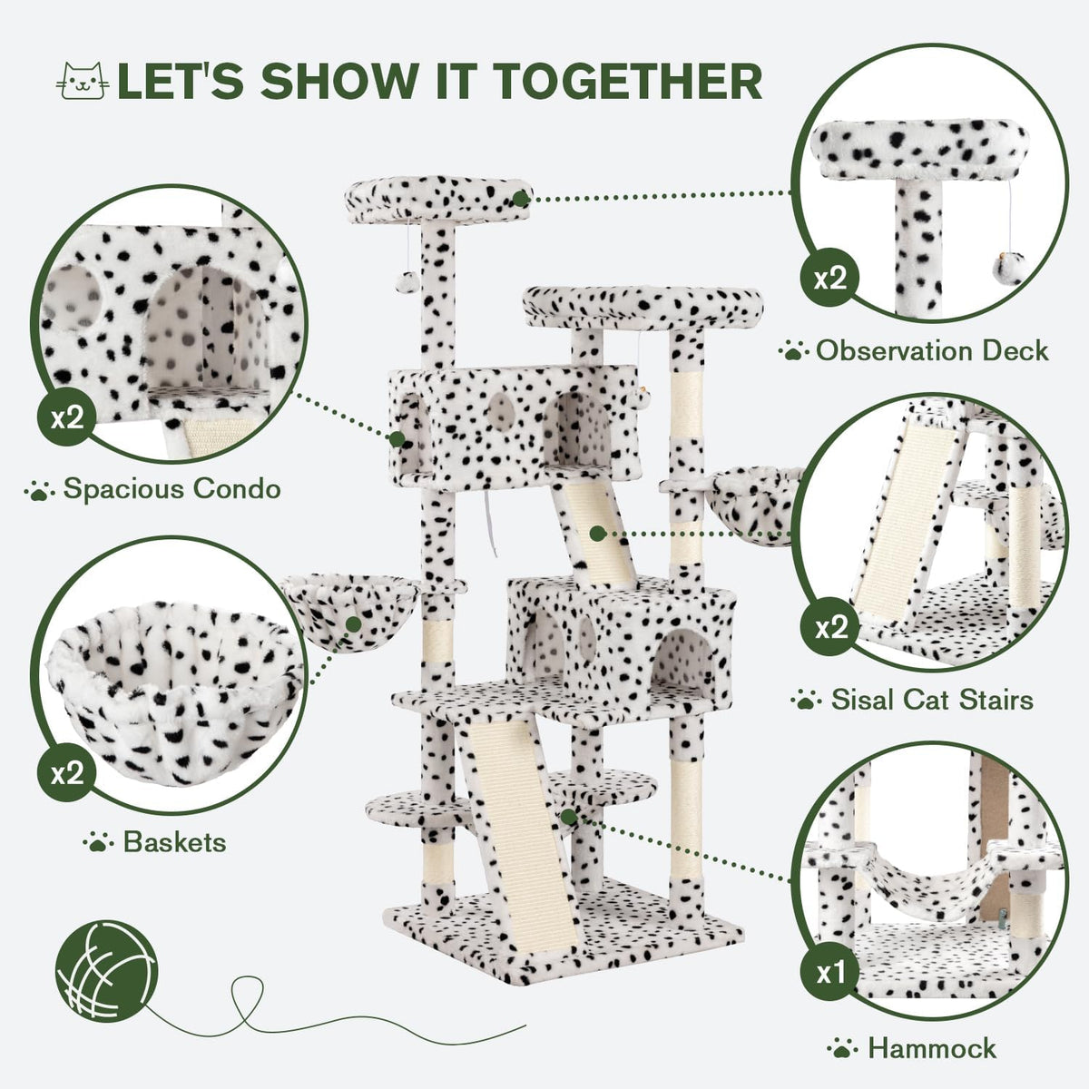 MUTICOR 66 Inches Multi-Level Large Cat Tree Tower for Indoor Big Feline/Cozy Plush