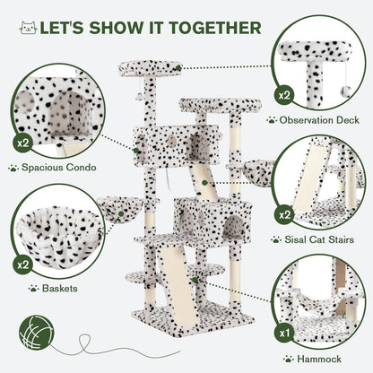 MUTICOR 66 Inches Multi-Level Large Cat Tree Tower for Indoor Big Feline/Cozy Plush